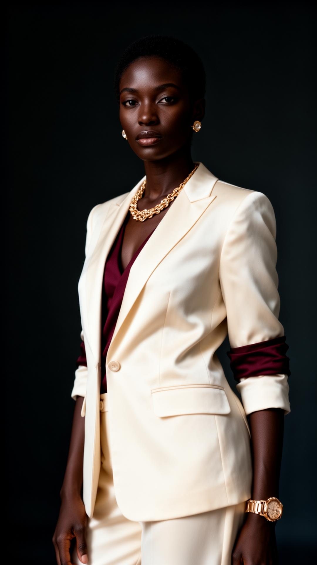 Femme noire élégante en tailleur ivoire — The Image Empire